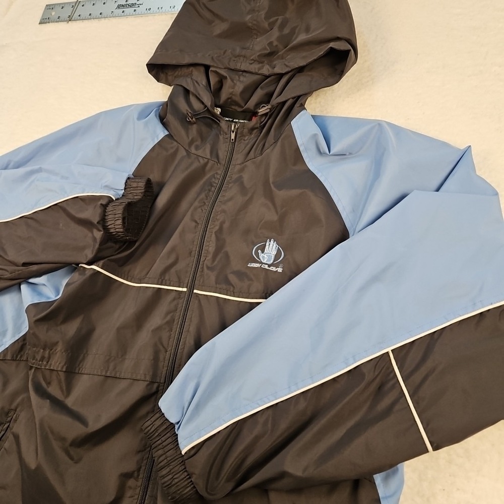 VTG Body Glove Windbreaker Jacket Men's Size XL Gray Blue Full Zip Hooded Y2K